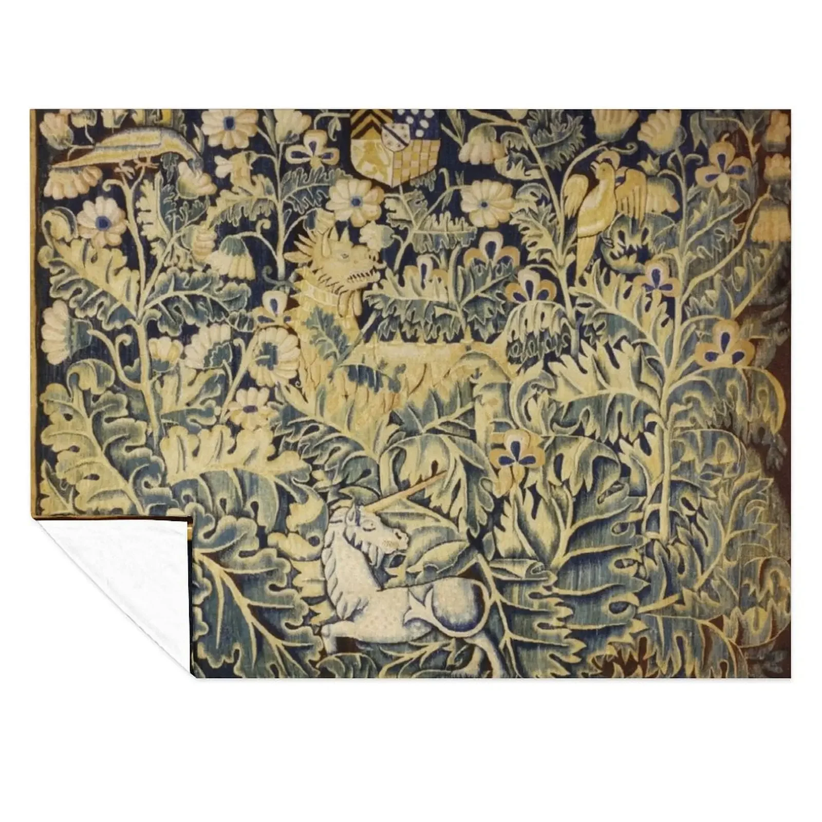 

UNICORN, DRAGON ,BIRDS,ANIMALS AMONG CABBAGE LEAVES ANTIQUE GREEN FLORAL TAPESTRY Throw Blanket Loose funny gift Blankets