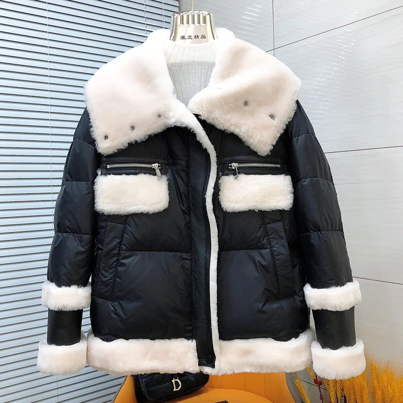 2024 Women Warm Winter Goose Down Jackets  Real Natural Merino Sheep Fur Collar Coat Thick Coat Female Outwea Puffer Jackets