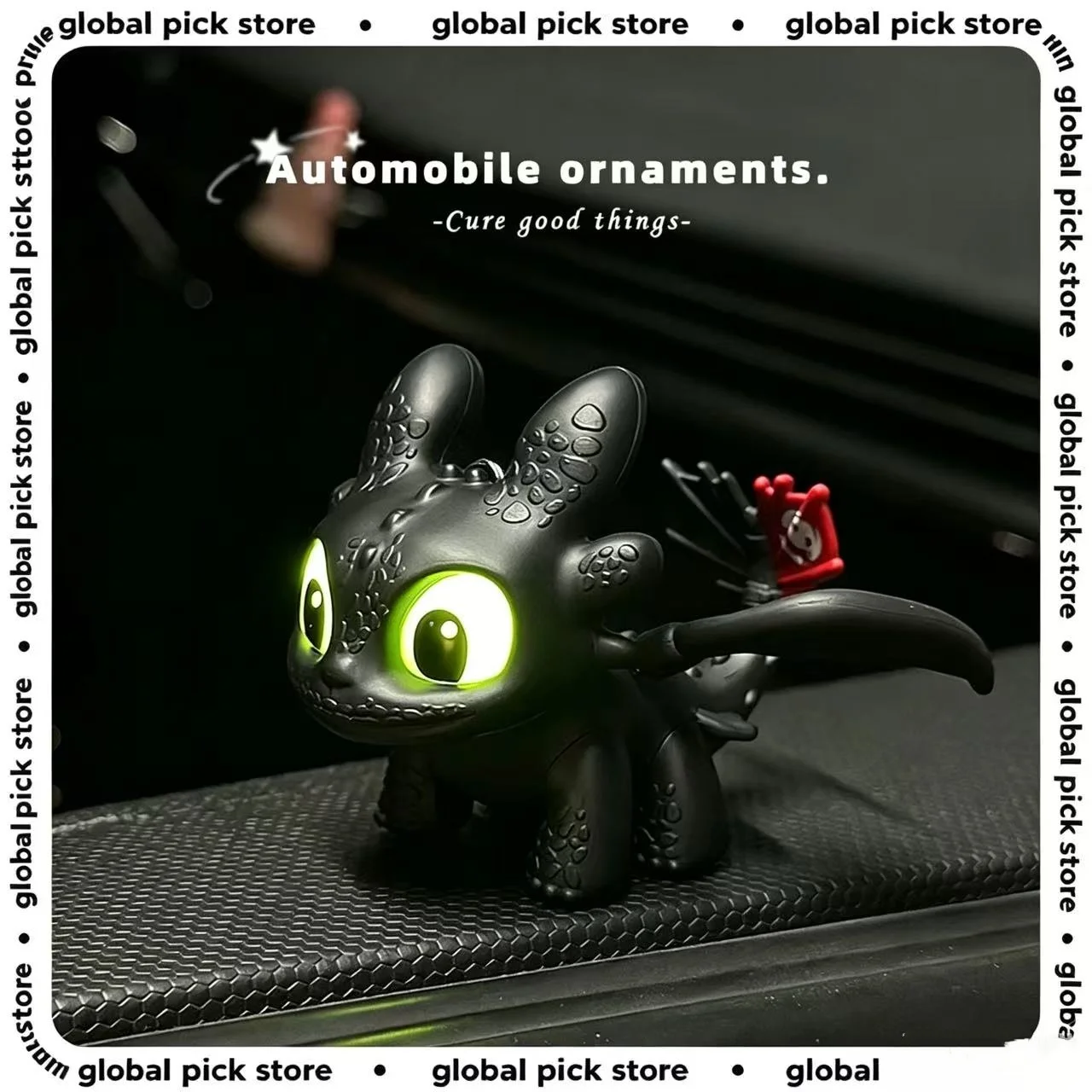 Potdemiel Genuine Car Dashboard Decoration Glowing Toothless Ornament Car Hanging Accessory Interior Night Fury Wings Can Move
