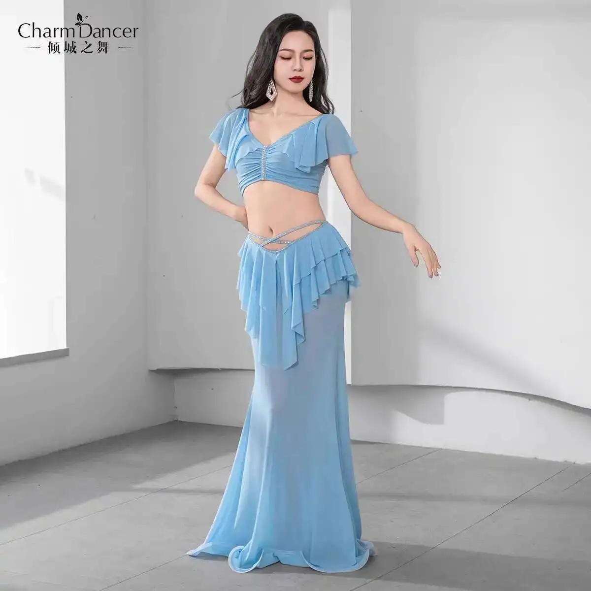 

Alluring Dance Belly Dance Costume Fairy Style Lotus Leaf Mermaid Skirt Oriental Dance Practice Outfit Performance Set