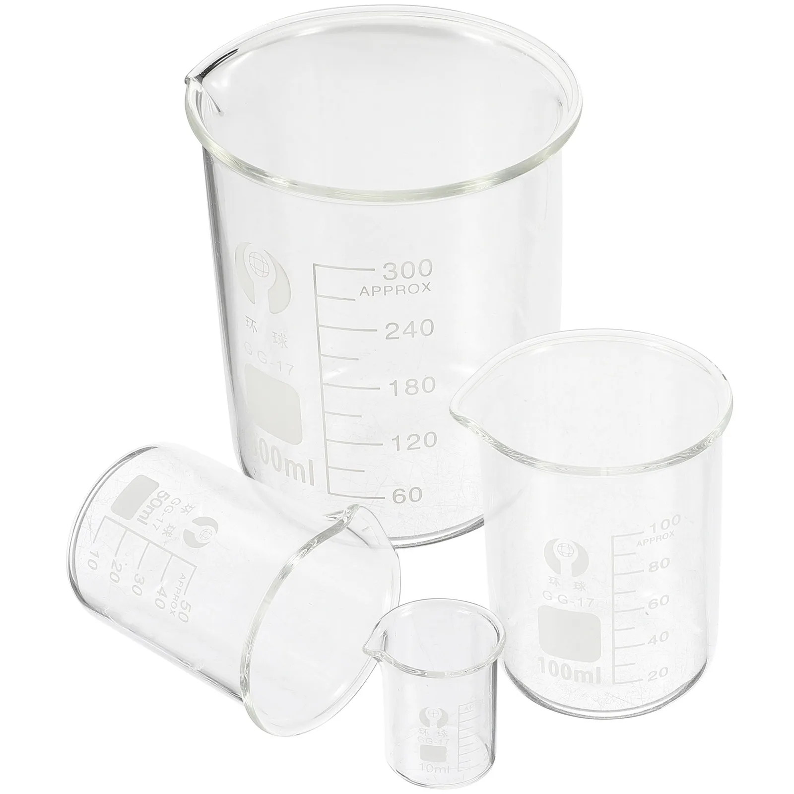 

Набор из 4 прозрачных стеклянных мерных стаканов для научных лабораторий с точной шкалой для химических исследований