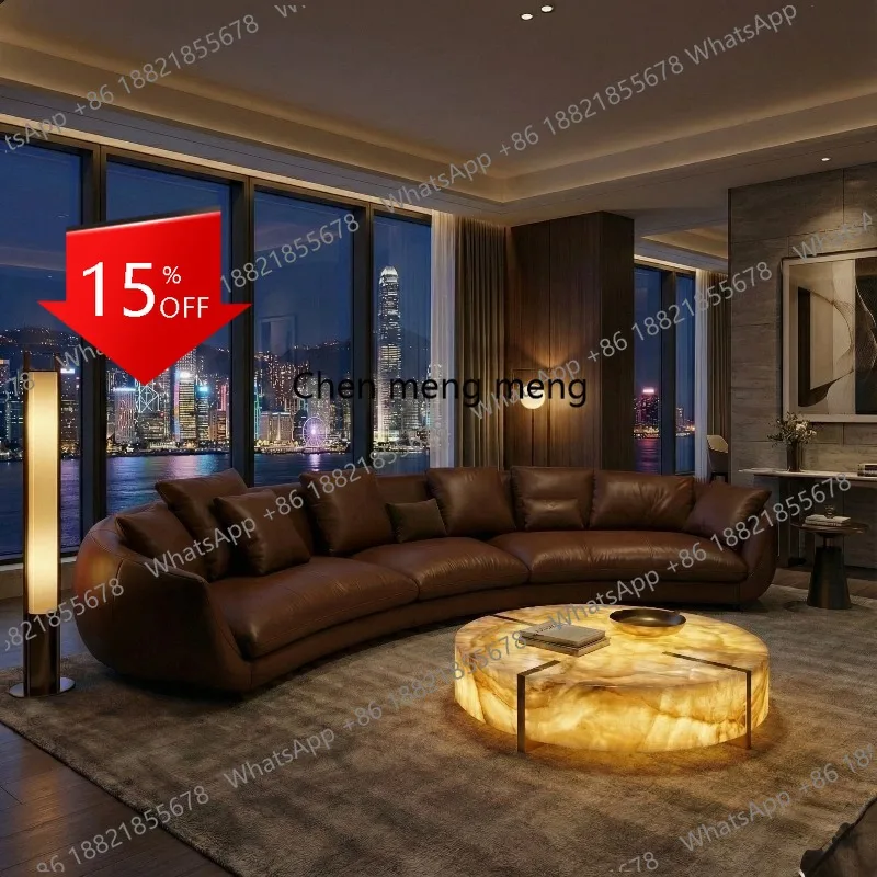 M85 Light luxury luminous round marble coffee table Living room custom round design luxury stone coffee table