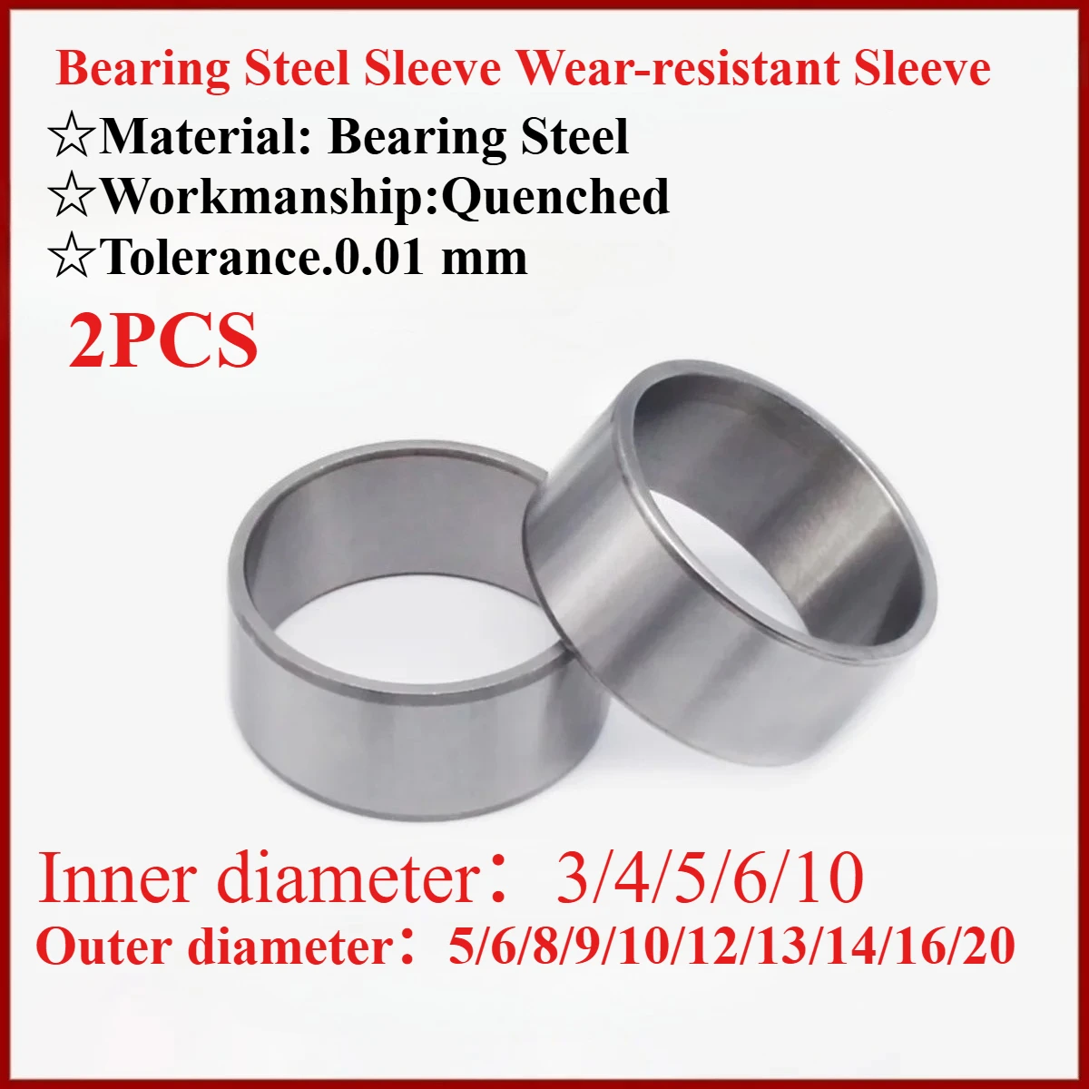 

2P Bearing Steel Outer Diameter 3/4/5/6/10mm Resistant Inner Guide Inner 5/6/7/8/9/10mm Sleeve Wear Axle Guide Inner Ring Jacket