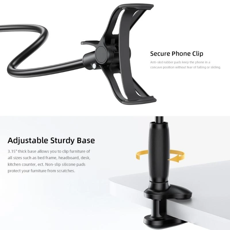 Tablet Holder Stand for Bed dengan lengan yang dapat disesuaikan dan klip ganda yang dapat dilepas