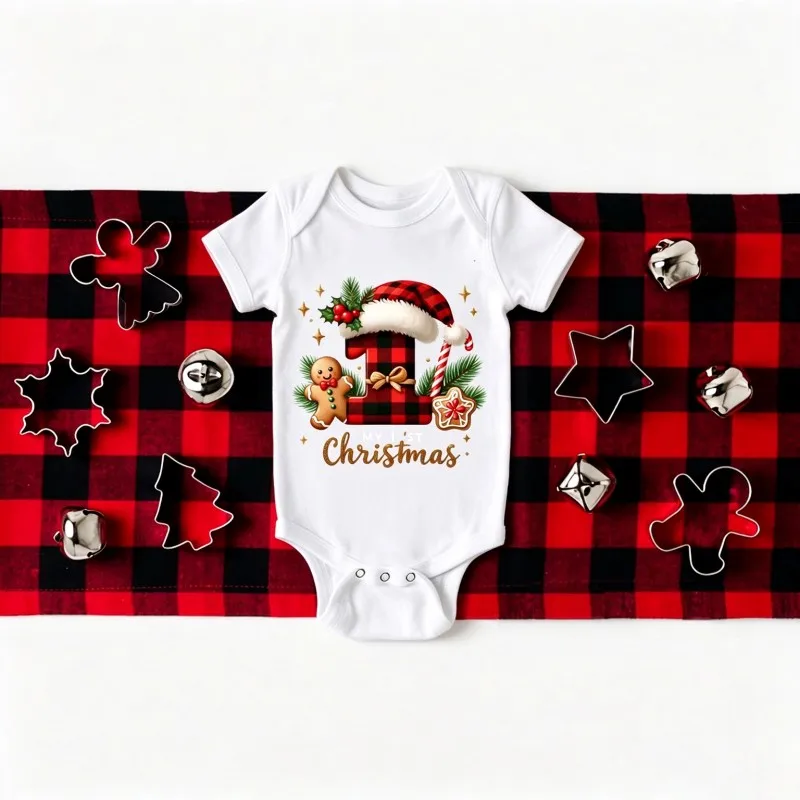 My 1st Christmas Printed Baby Rompers Christmas Party Infant Outfit Boys Girls Short Sleeve Xmas Toddler Jumpsuit Clothes