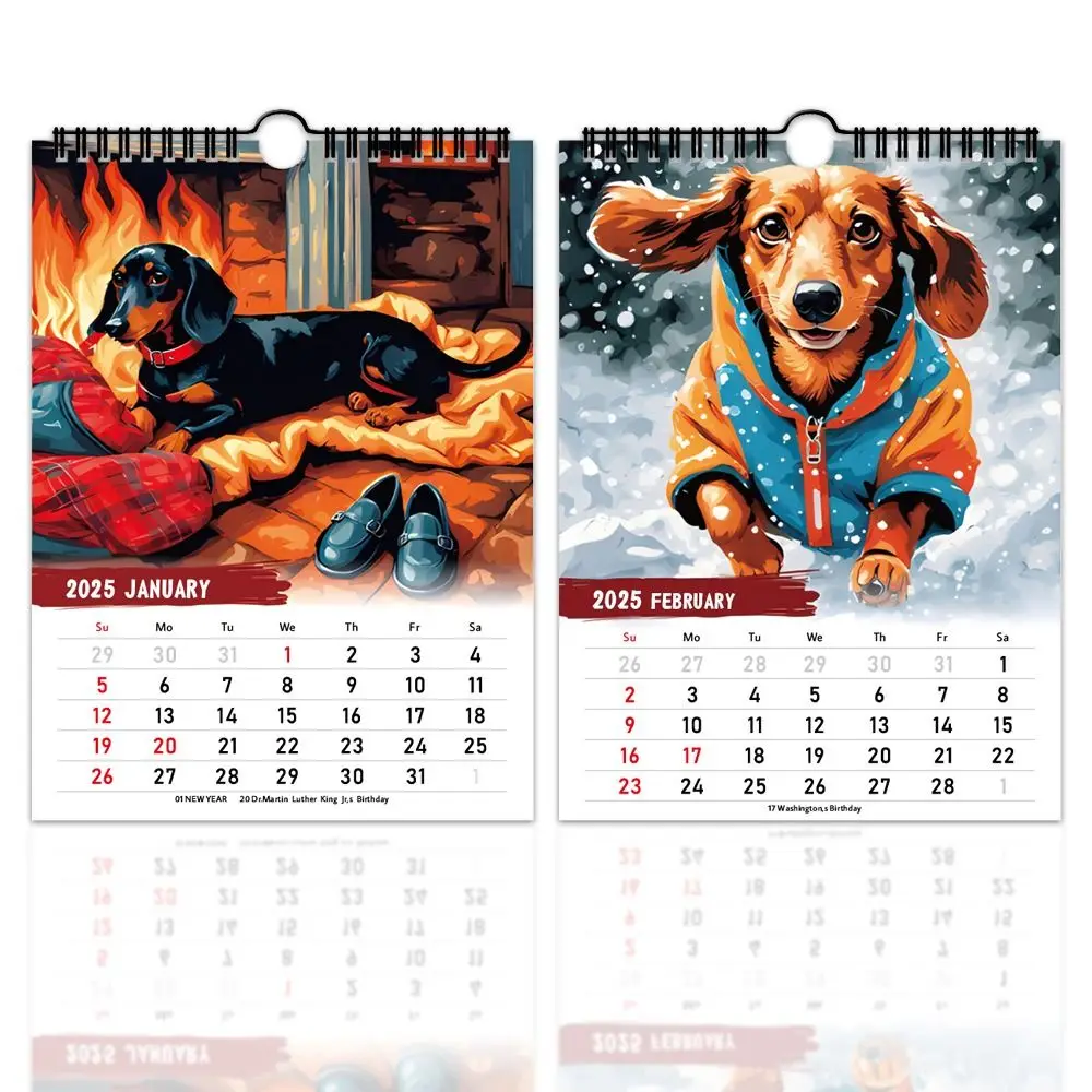 Daily Weekly Monthly Planner 2025 Calendar Hangable Paper Desktop Calendar Dachshund Pattern Home Ornaments