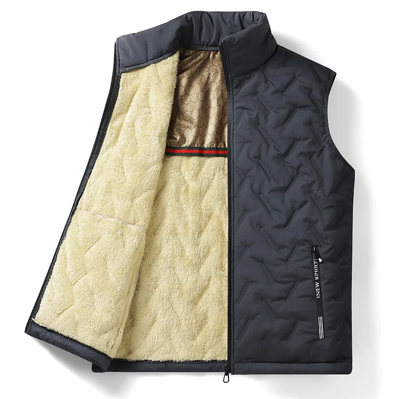 Men Faux Cashmere Winter Waistcoat Windproof Warm Sleeveless Stand Collar Jacket Man Korean Fashion Versatile Short Parkas Vest