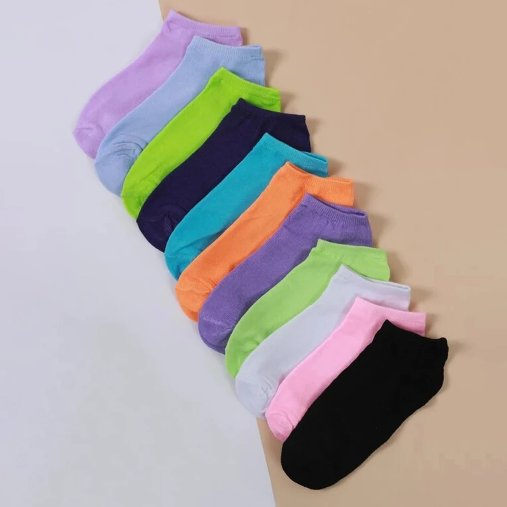 10 Pairs Women's Colored Boat Socks Fashion Dopamine Color Scheme Seven Color Trend Ankle Sock Girl High Quality Invisible Socks