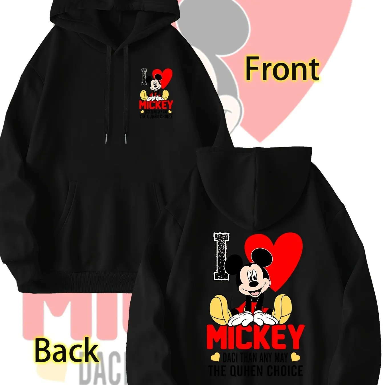 Disney Mickey Mouse Hoodies, Red Crew Neck Sweatshirts for All Seasons, Couples' Casual Pullovers, Mickey Mouse Pattern Clothing