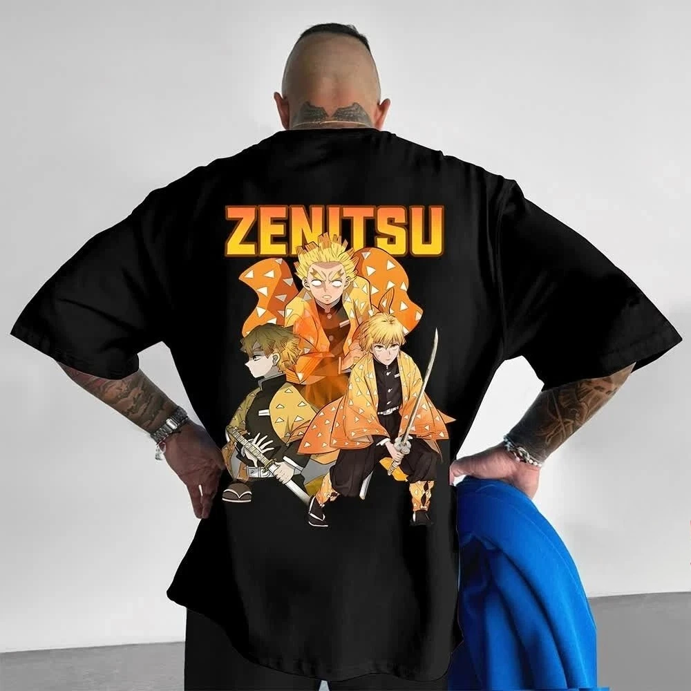 Übergroßes Grafik-T-Shirt Anime Agatsuma Zenitsu Print Lässige lose Baumwolle Herrenbekleidung Sommer Damen Kurzarm T-Shirt Y2k Top
