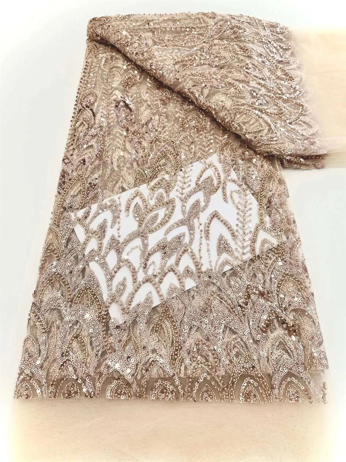 

African Beaded Lace Fabric French Tulle Lace 2025 High Quality Lace French Sequins Beads Fabric For Women Wedding Party Dress