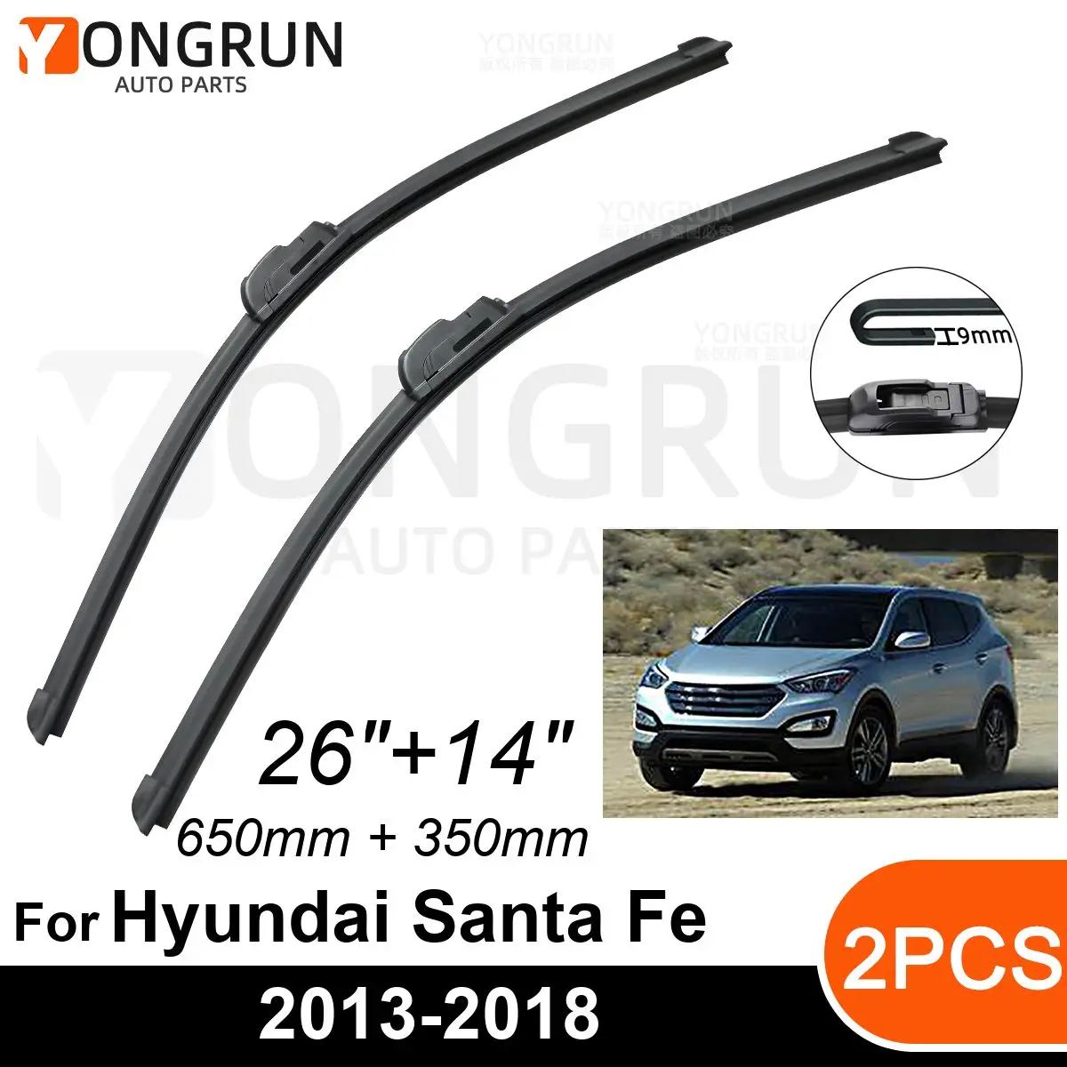 

Car Front Windshield Wipers For Hyundai Santa MK3 2013-2018 Wiper Blade Rubber 26"+14" Car Windshield Windscreen Accessories