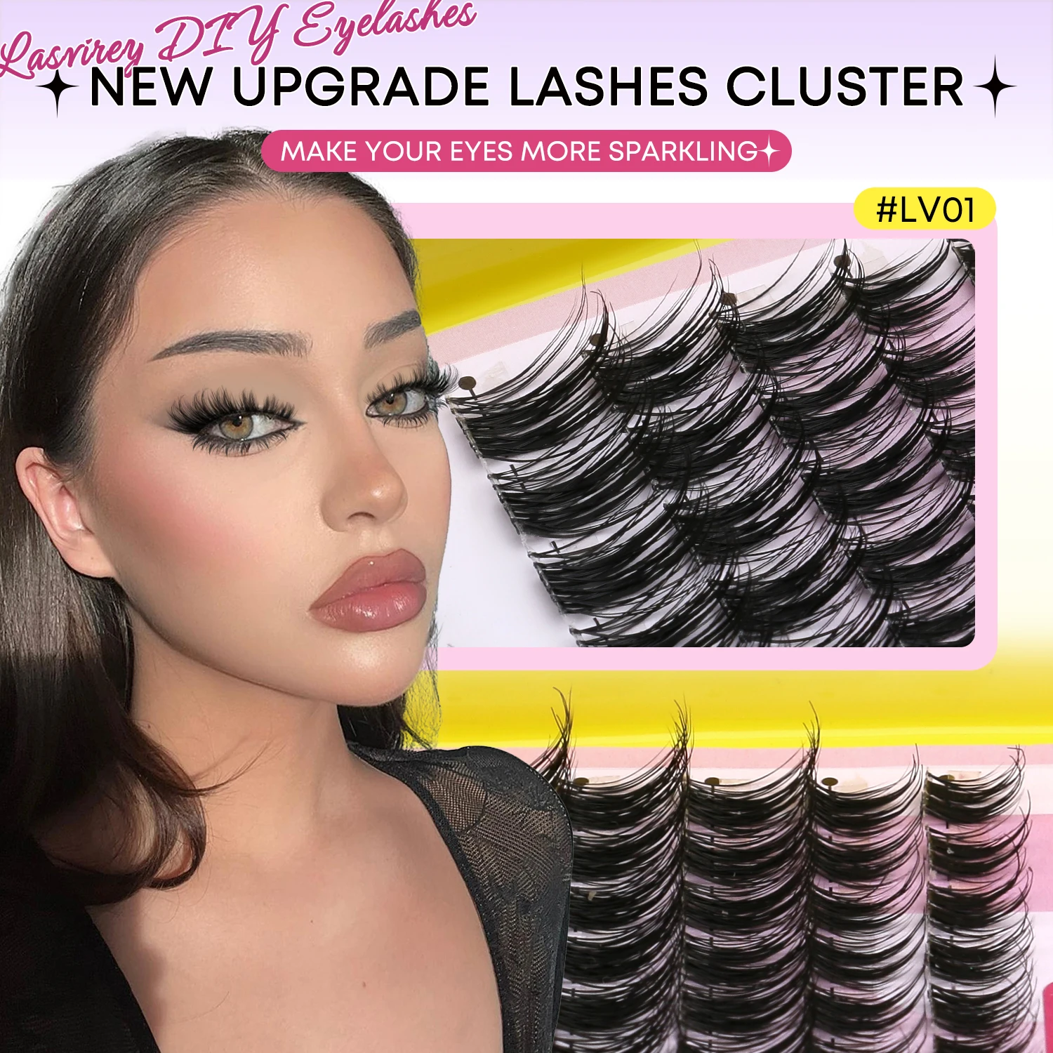 Lasvirey Lash Clusters Kit Natuurlijke Wimpers Extension Set Gemengde Manga Wimpers Met Onderwimpers Clear Stem DIY Individuele Wimper