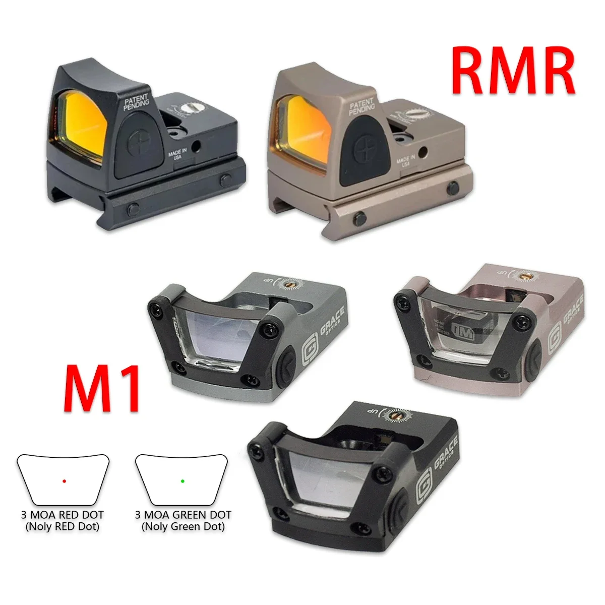 

Tactical Trijicon M1 RMR Red Green Dot Sight Collimator 3MOA Pistol Reflex Riflescope For Hunting AR15 M4 Optics Scope 20mm Rail