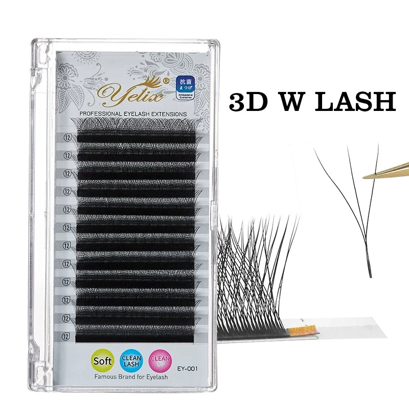 Yelix 3D W Lash Extension Supplies W Shape Lash Clusters Premade Volume Fans Natural Mink Individual Bundles Curl B/C/CC/D