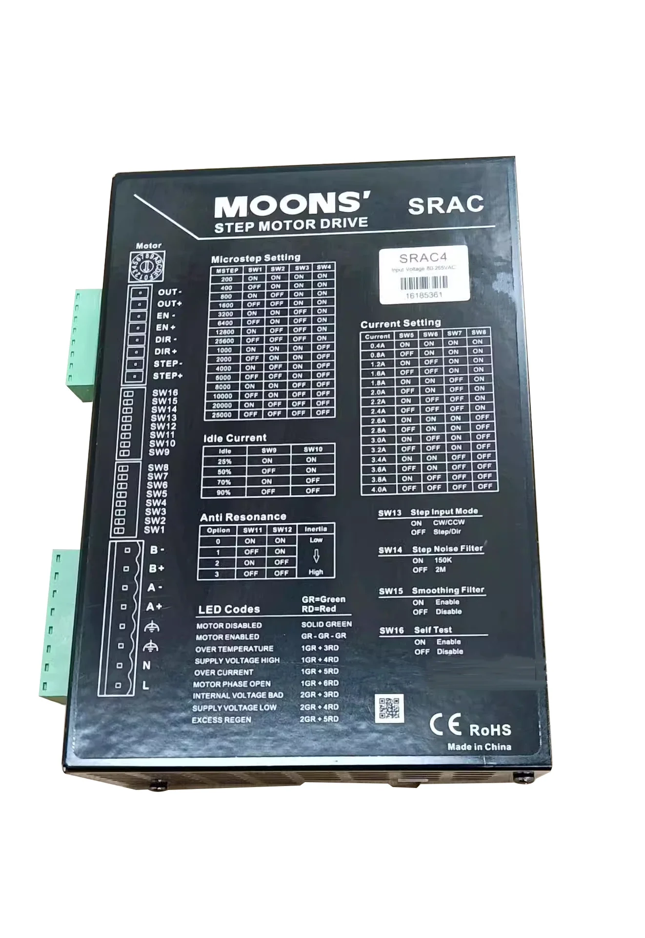 MOONS AC 220v input 4A current Output 2 phase nema 42 nema 51 cnc stepper motor driver SRAC4