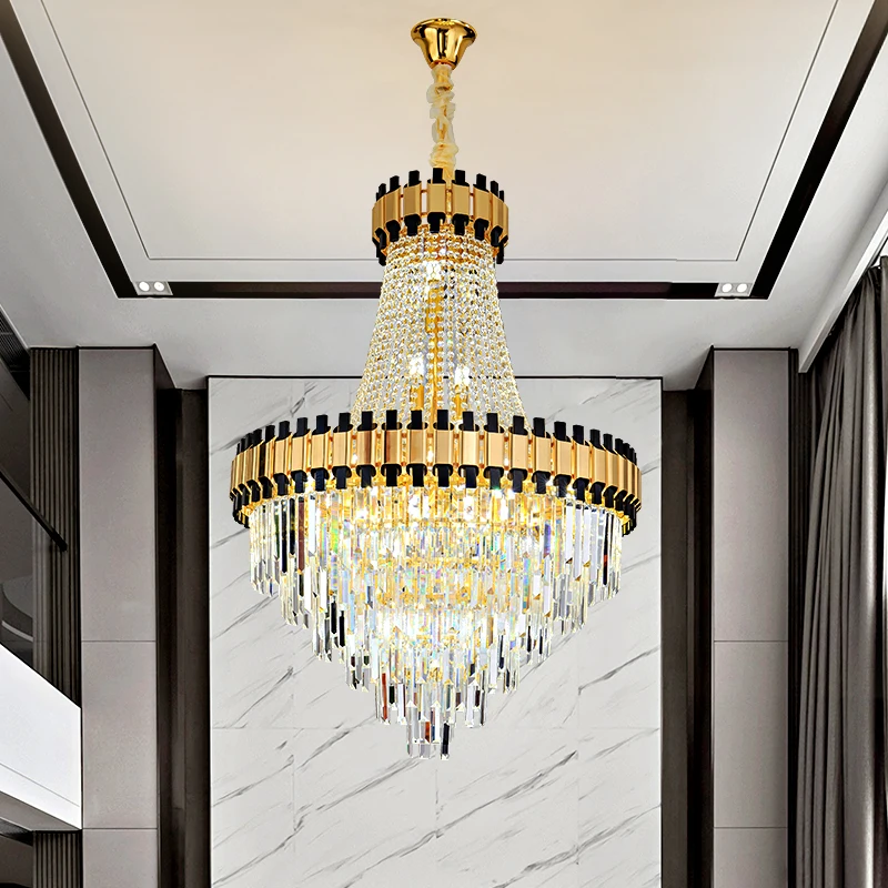 Villa Crystal Chandelier Living Room Intelligent Dimming LED Ceiling Light Light Luxury Duplex Stair Lustre Home Decor Fixtures