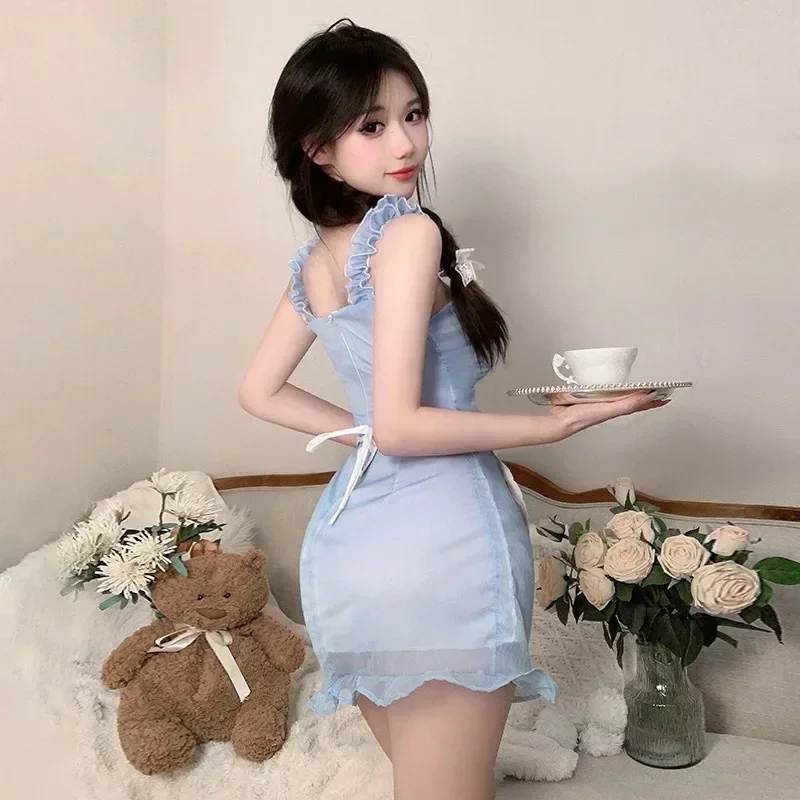 Adult Woman Japanese Pure Hearted Little Maid Sexy and Sweet Camisole Dress Role-playing Fun Lingerie Maid Innocent and Cute Set