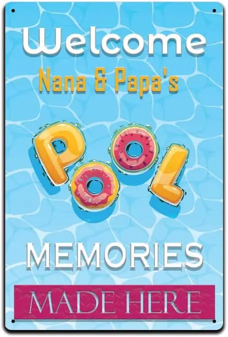 JP's Parcels Tin Signs Grandma Home Décor - Metal Sign 12 x 8 in. Welcome to Nana's and Papa's Pool Memories Made He