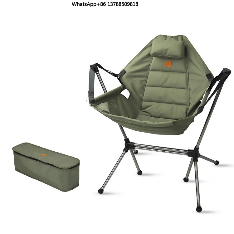 Comfortable Rope-Suspended Rocking Chair Stable Base Adjustable Backrest Outdoor Camping Rocking Chair