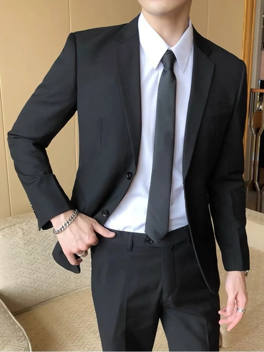 

Men's Slim Fit Casual Suit Set Korean Sle Trendy Haome Ins Streetwear Jaet And Pants Ensemble Youthful Vitali Wind