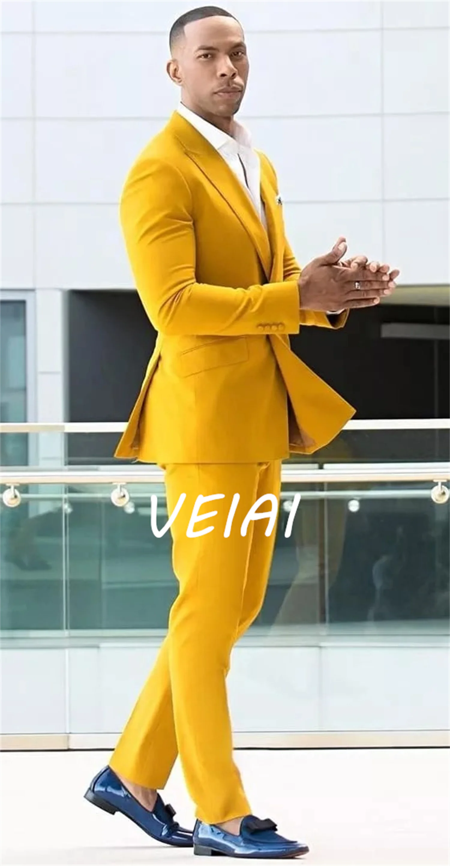 

CustomizedYellow Soild Mens Suit Hot Selling Blazer SetsOne Button Groom Wedding Prom Party Dinner Tuxedos Custom Made 2 Pieces