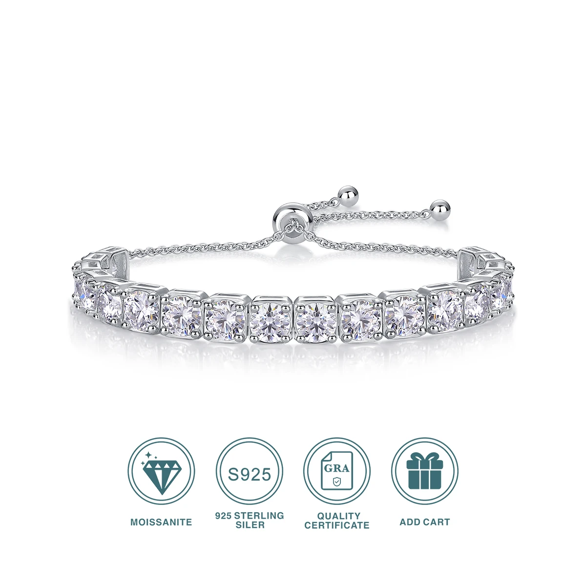 

5mm Moissanite Tennis Bracelet Adjustable Length, S925 Silver Plated 18k Gold , Homecoming & Graduation Season Gifts Daily Wear