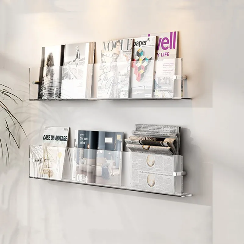 Acrylic Wall Flotating Shelf Record Punch-Free Brochure CD Holder Stand Book Shelves Picture Magazine Display Stand Bookshelf