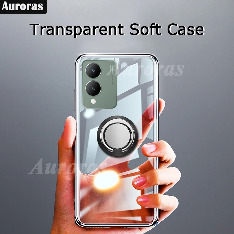 

Auroras For Vivo Y17s Cover With Holder Ring Original Clear Soft Silicone Shell For VIVO Y27 4G Y36 5G Phone Case