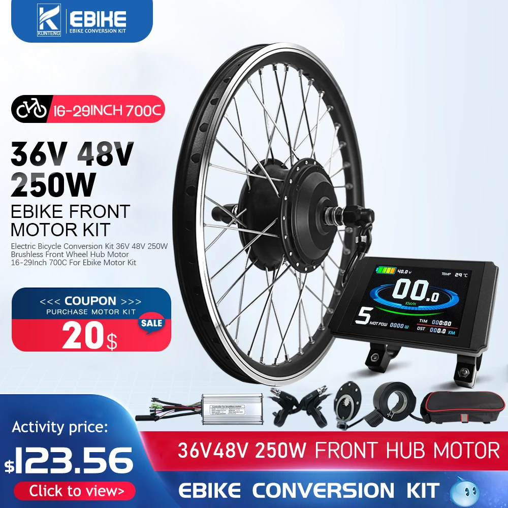 

36V48V 250W Electric Bicycle Conversion Kit Front Wheel Brushless Gear Hub Motor Kit 16 20 24 26 27.5 28 29inch 700C for Ebike