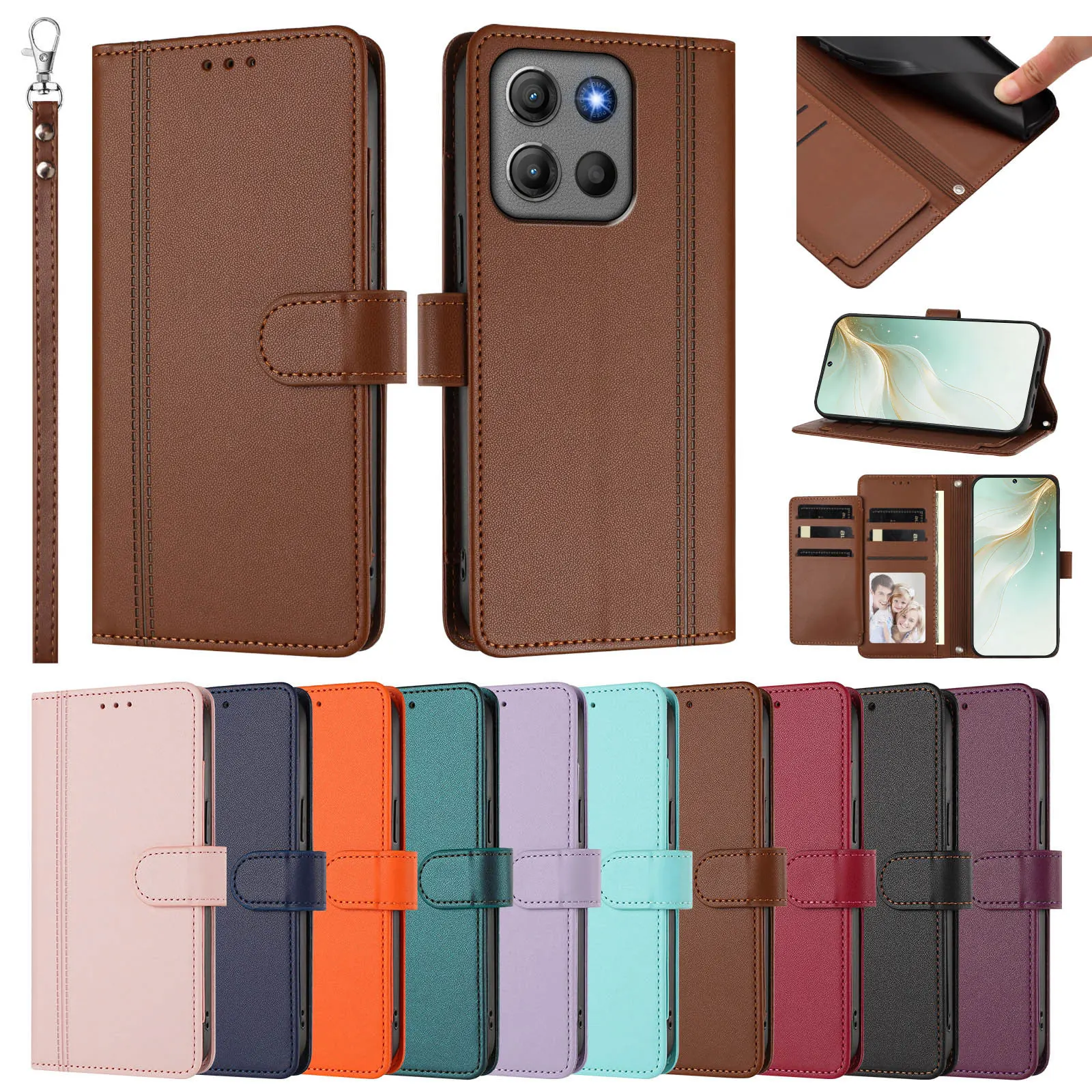 

Multi-Card Wallet Flip Leather Case on For Motorola Moto G06 G86 G15 Power G56 G05 G85 G75 G55 G45 G35 Magnetic Shockproof Cover