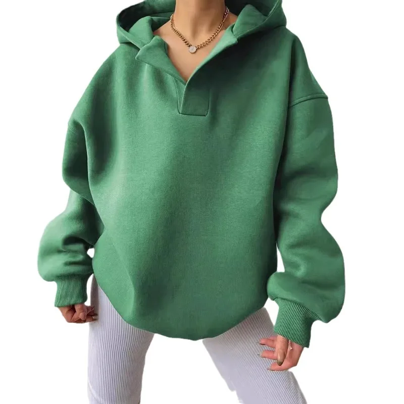 Autumn Winter Women's Pullovers Solid Color Long Sleeved Hooded Loose Casual  Hoodie Lady's Oversize Tops Sweatshirt 2025 New
