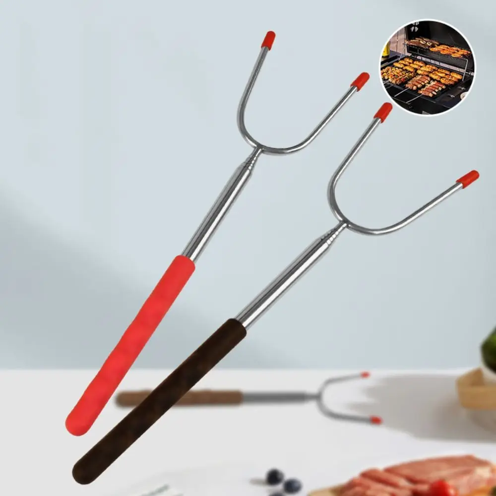 

6Pcs Extendable Telescopic BBQ Forks Reusable Colorful Handle Barbecue Skewer with Silicone Protective Cover Stainless Steel