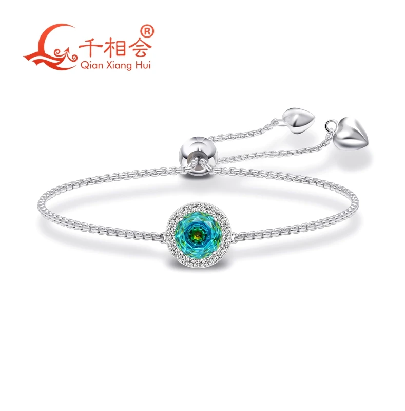 Adjustable Blue Purple Eye Stone Bracelet 8mm round Shape with Mixed Special Colors S925 Silver Unique Dating Gift