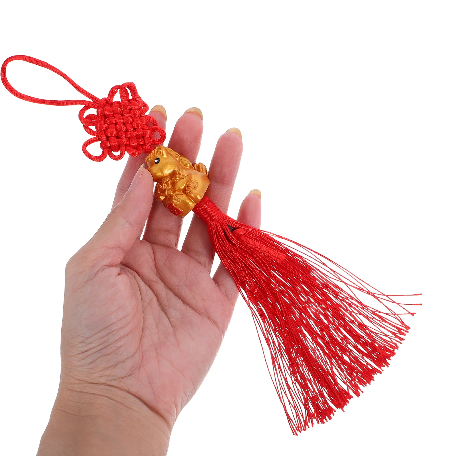 

4Pcs Lunar New Year Horse Ornaments Red Chinese Knot Hanging Pendants Bonsai Style Good Luck Decor for Spring Festival Home