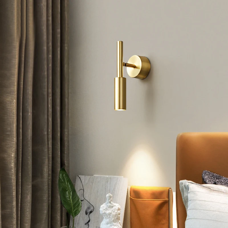 

Minimalist Bedside Lamp Luxurious All Copper Bedroom Background Wall Lamp Nordic Apartment Hotel Room Creative Reading Lamp