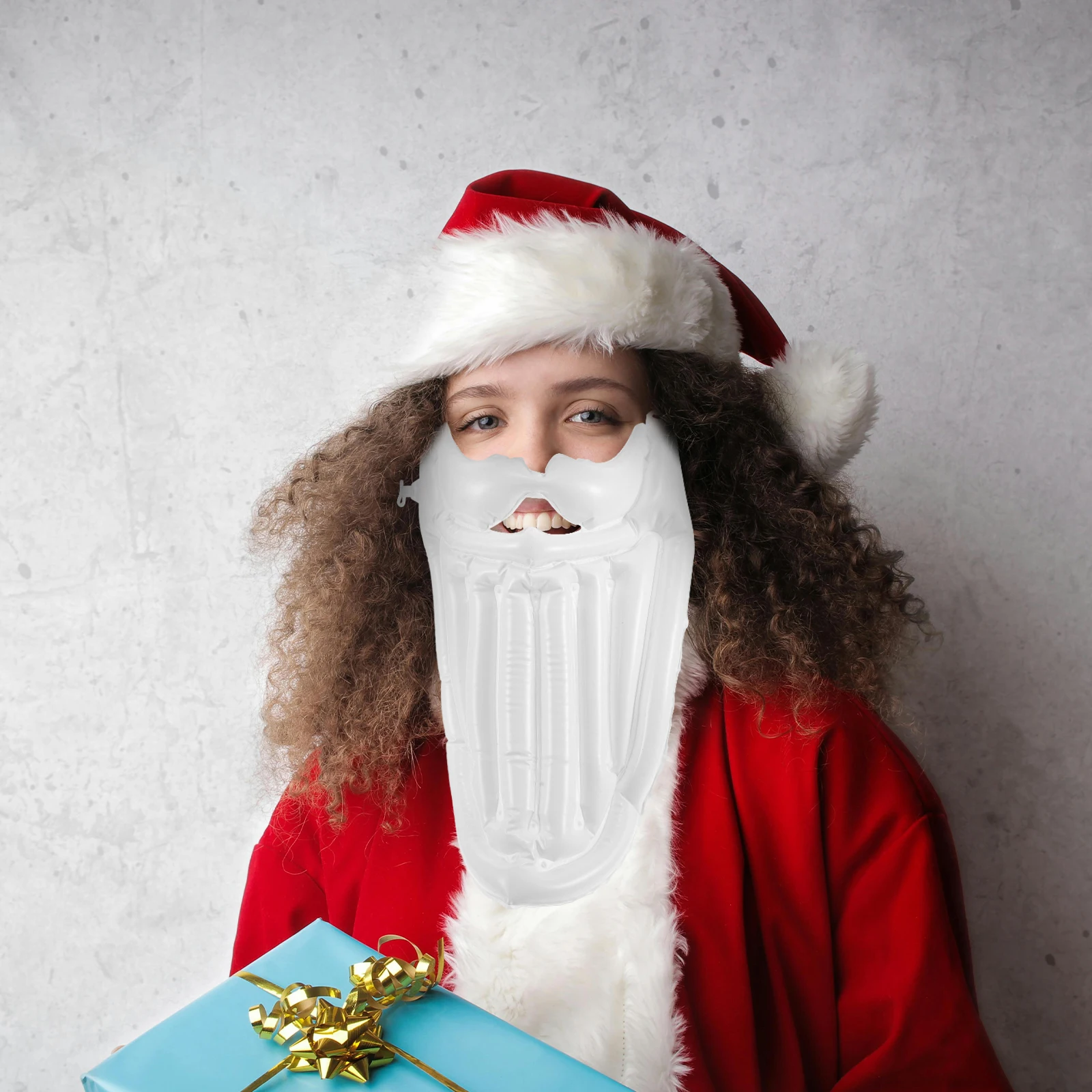 Disfraz inflable de bigote y barba blanca, Papá Noel largo realista, fiesta de Cosplay de Navidad, adultos y adolescentes, reutilizable y lavable