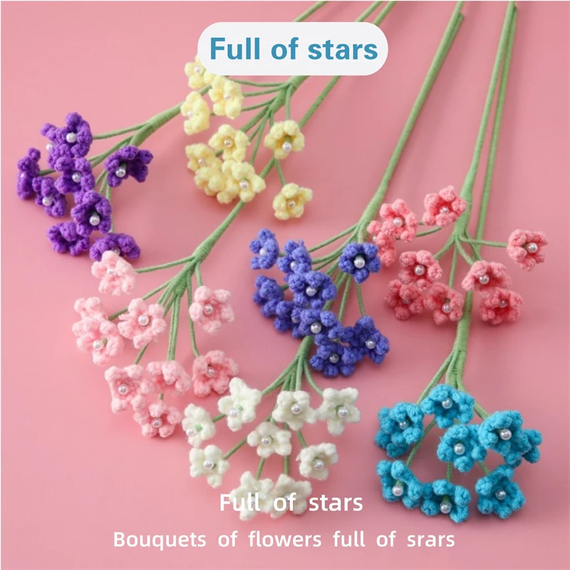 

Crocheted Wool Gypophila Flower Branches Finished 9 Pearl Flowers For Valentine's Day Gift Simulation Flower Quantity10 6cmx38cm