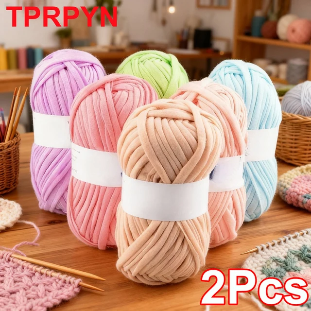 2Pcs T Shirt Szydełkowa linia Gruba miękka przędza materiałowa do ręcznego dziania Szydełkowanie Tkana torebka Koc mata pantofel Gruba płaska nić
