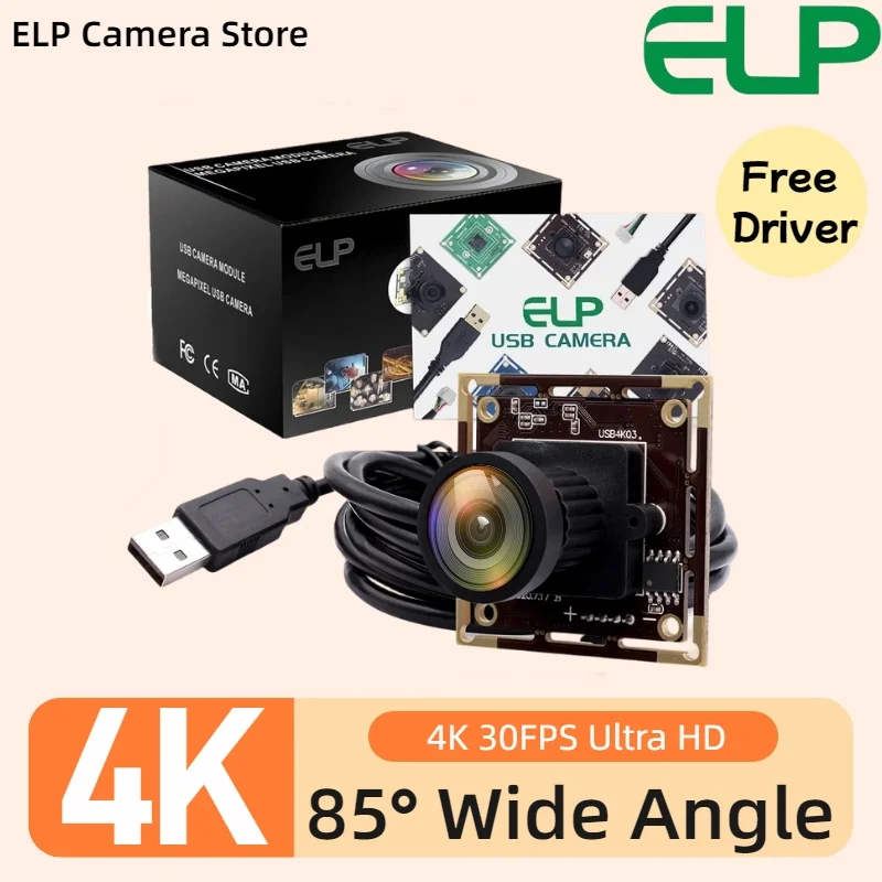 ELP 4K Wide Angle USB Camera Module CMOS IMX415 Sensor 85 No distortion lens 3840x2160 30fps high resolution mini webcam for PC