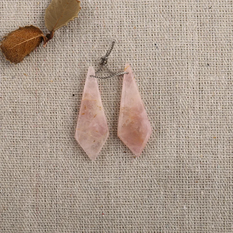 B&F Drop Pink Quartz Pendant Beads, Handmade Natural stones beads, Polished Stones for jewelry Making Supplies