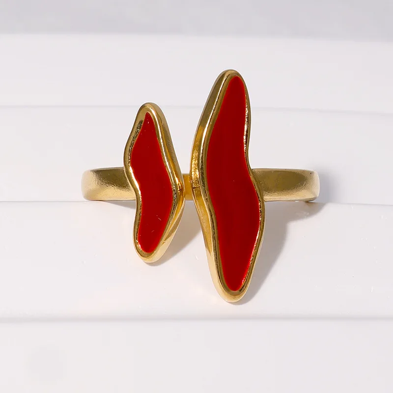 French Vintage Colorfast Ring Luxury Gold-Plated Jewelry Oil Dripping Stainless Steel Adjustable Opening Rings Кольца Же