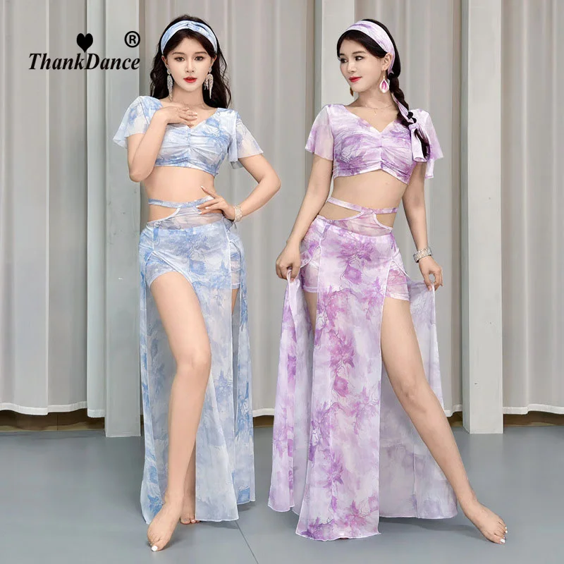 Belly Dance Training Suit for Women Printed Bellydance Practice Robe Clothes Shaabi Baladi Folk Dress Female Oriental Clothing