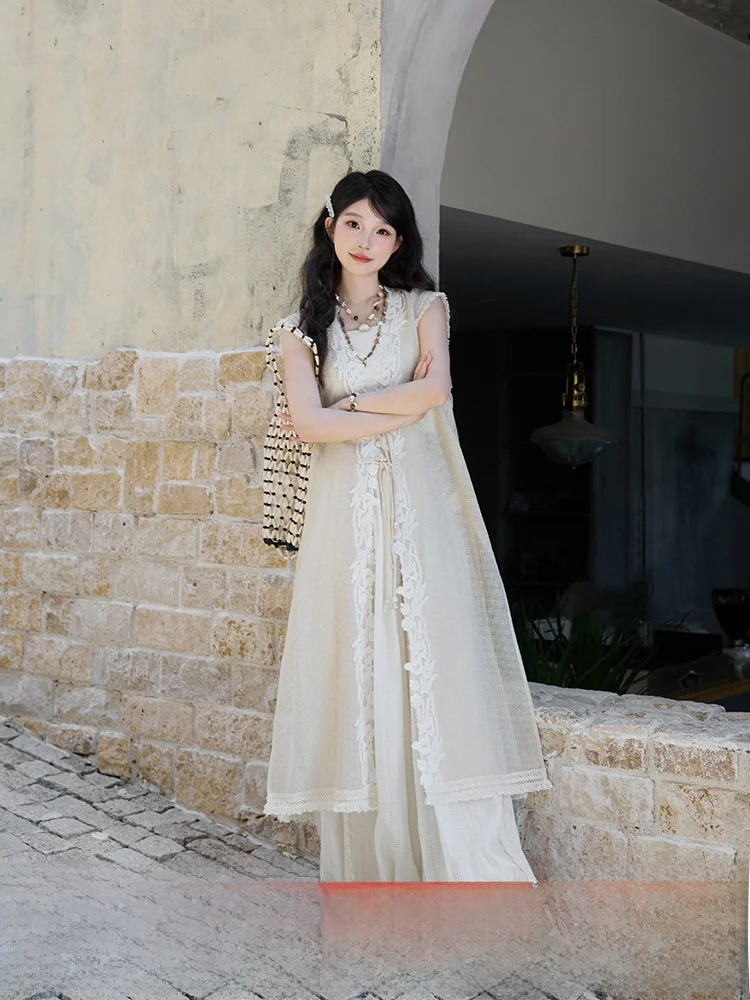 

July Evening Original Design Knitted Long Hollow out Women's Hanfu Top Chinese Sle Commutable Suitable for Summer Wear