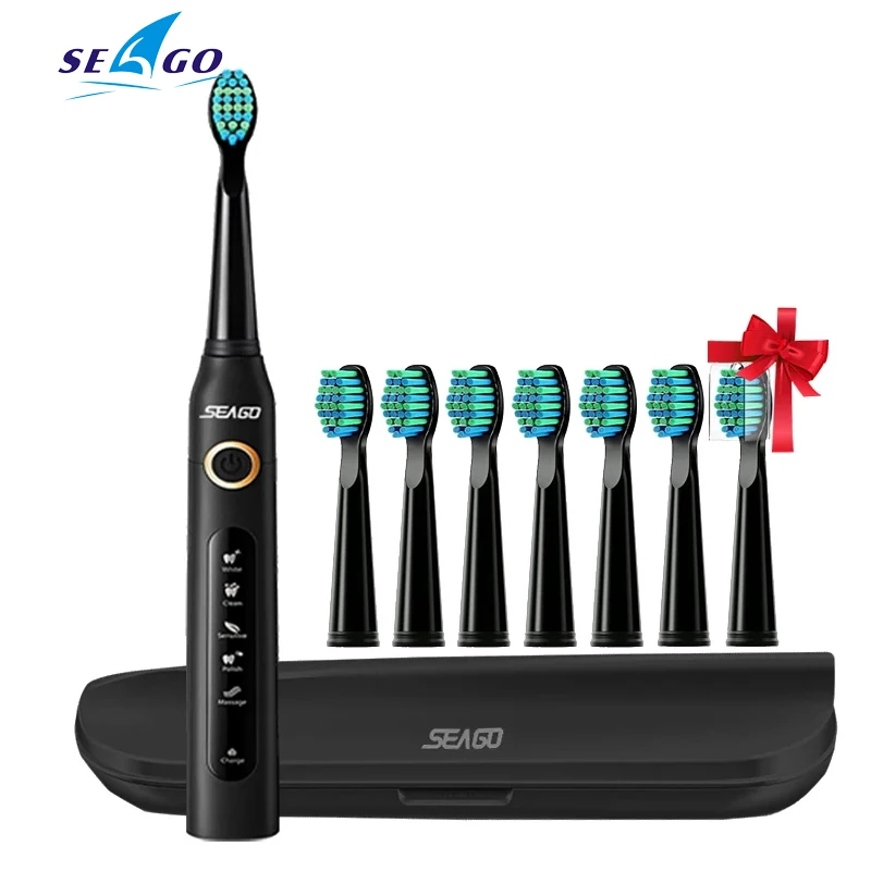 Seago Electric Sonic Toothbrush 507 USB Rechargeable Adults Waterproof Timer Electronic Tooth Brushes Replacement Heads For Gift