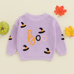 2024-05-23 Lioraitiin Toddler Girls Sweater Halloween Clothes Witch Hat Letter Embroidered Long Sleeve Kids Pullovers Fall Tops