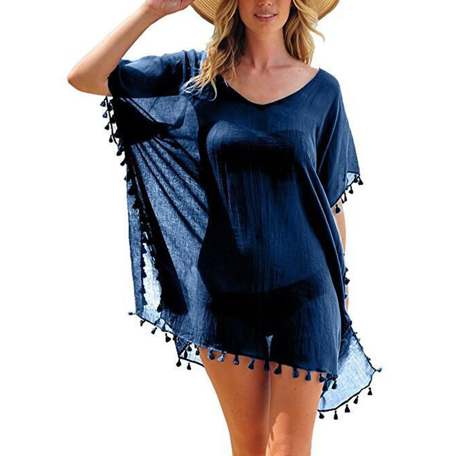 Vrouwen Chiffon Doorzichtige Strand Bikini Cover Up Knoop Lang Los Voor Strand Vrouwen Badpak Chiffon Gewaad Tuniek Badpak