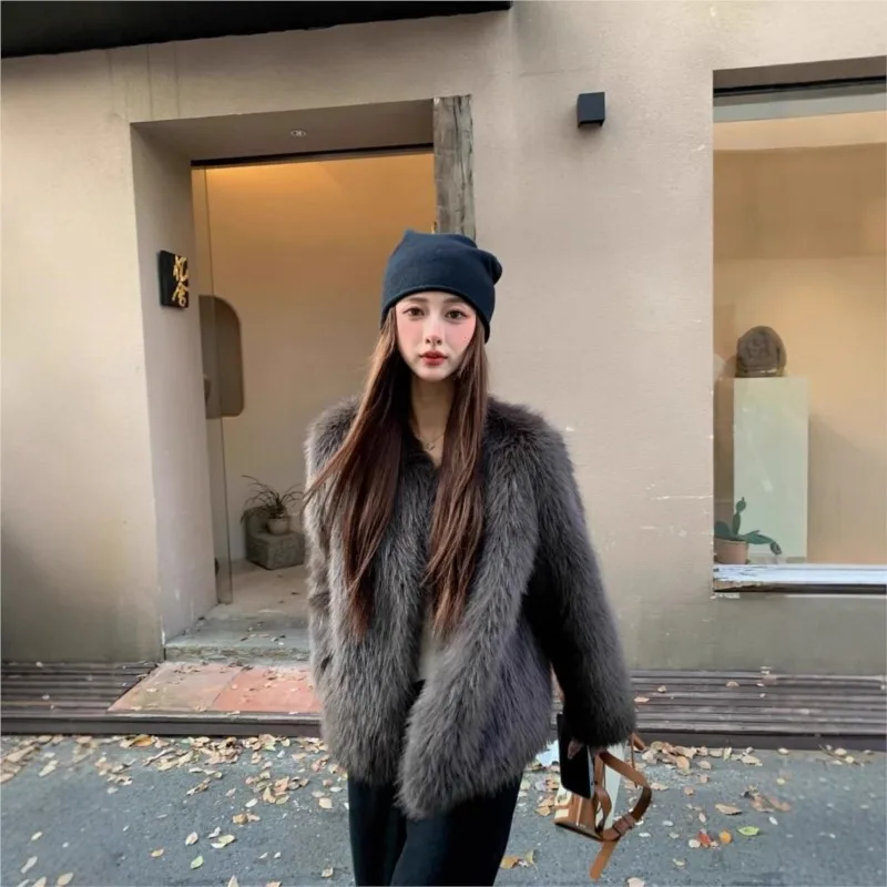 معطف فرو أنيق جديد مختلط للنساء والقطن