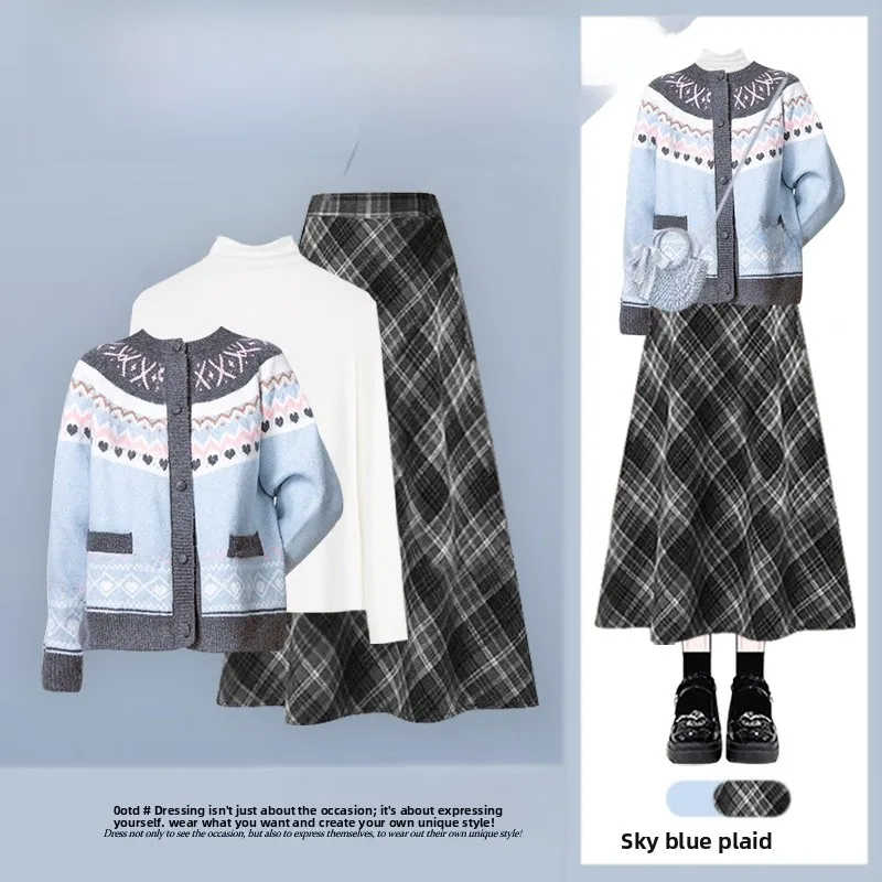 

Autumn Knitted Sweater Set Women's Anti-Aging Tee-Piece Ensemble with f Skirt Layering Slimming Top for Faionistas