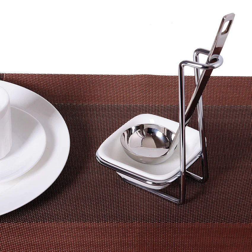 New Stainless Steel Spoon Rest with Ceramic Bowl Kitchen Shelf Storage Rack Colander Spoon Holder Drainer Kitchen Accessories